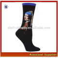 Wholesale Beautiful Black Art Painting A Girl With a Pearl Earring Crew Length Cotton Fun Socks For Women Shell-New 15